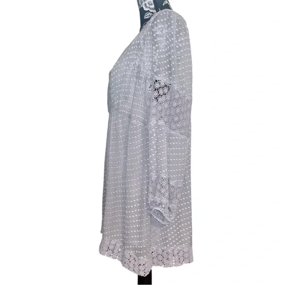 Daniel Rainn Silk Swiss Dot Crochet Bohemian Tunic Blouse - Picture 2 of 7